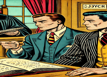 Questa immagine illustra in stile fumetto anni '50 i concetti trattati nell'articolo pubblicato sul sito dello Studio Legale Zampaolo riguardo l'archiviazione e la presunzione di innocenza. Rappresenta una scena di tribunale, con un giudice che emette un decreto di archiviazione, un avvocato che sottolinea l'importanza dell'art. 115-bis c.p.p., e un indagato che simboleggia la tutela dei suoi diritti. L'immagine riflette visivamente i principi di neutralità e rispetto della presunzione di innocenza, fulcro delle recenti sentenze commentate.