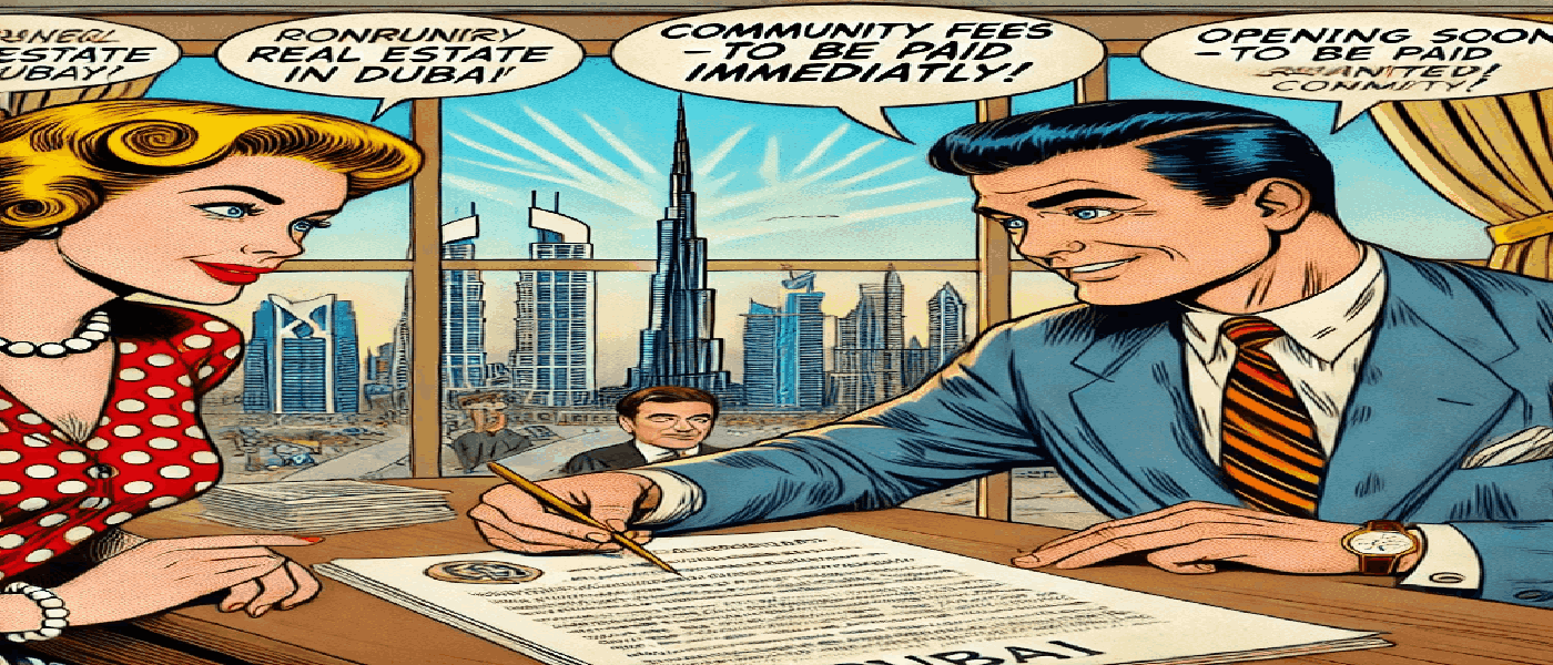 Questa vignetta in stile vintage anni '50 rappresenta visivamente il meccanismo della truffa delle community fees a Dubai, illustrando una situazione con richieste indebite di pagamento per oneri condominiali su immobili ancora in costruzione a carico degli acquirenti. L'immagine ben si attaglia all'articolo "Truffa delle community fees di Dubai: c’è responsabilità penale" dello Studio Legale Zampaolo, che analizza la recente sentenza della Cassazione in merito alla distinzione tra inadempimento contrattuale e reato di truffa. L’ambientazione, i dettagli e la composizione della scena trasmettono chiaramente il contesto giuridico, offrendo uno strumento visivo efficace per comprendere le implicazioni legali della vicenda.